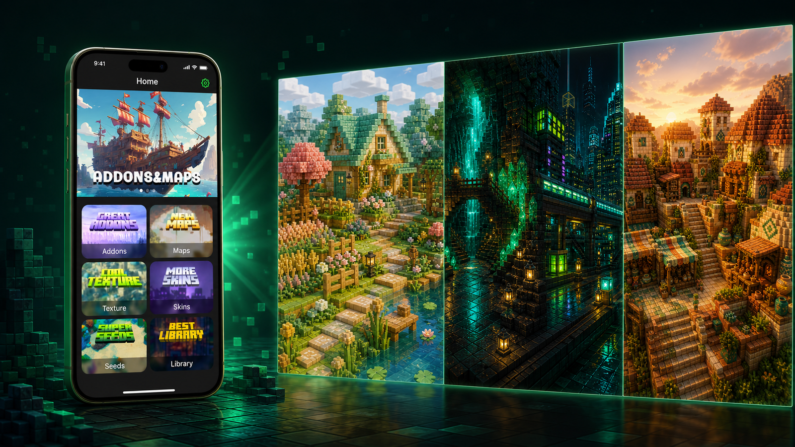 Addon Hub: browsing texture packs and previewing how blocks look