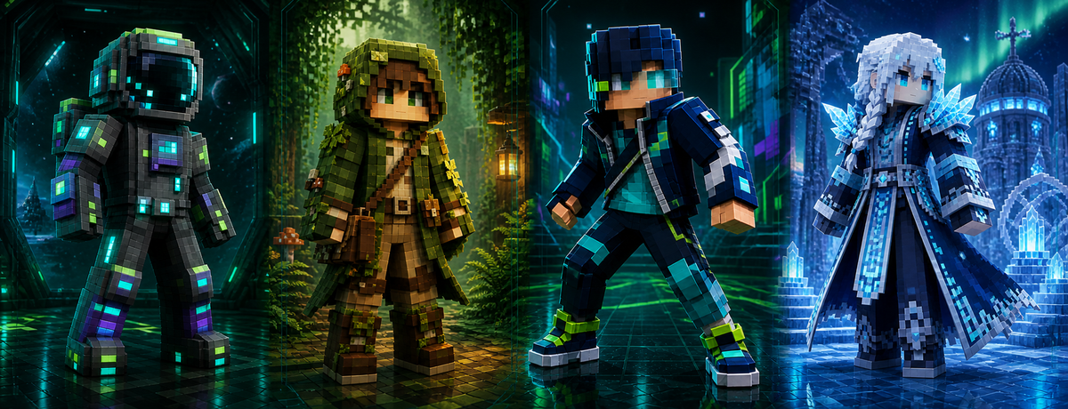 Voxel characters from the JoyTellect skin library